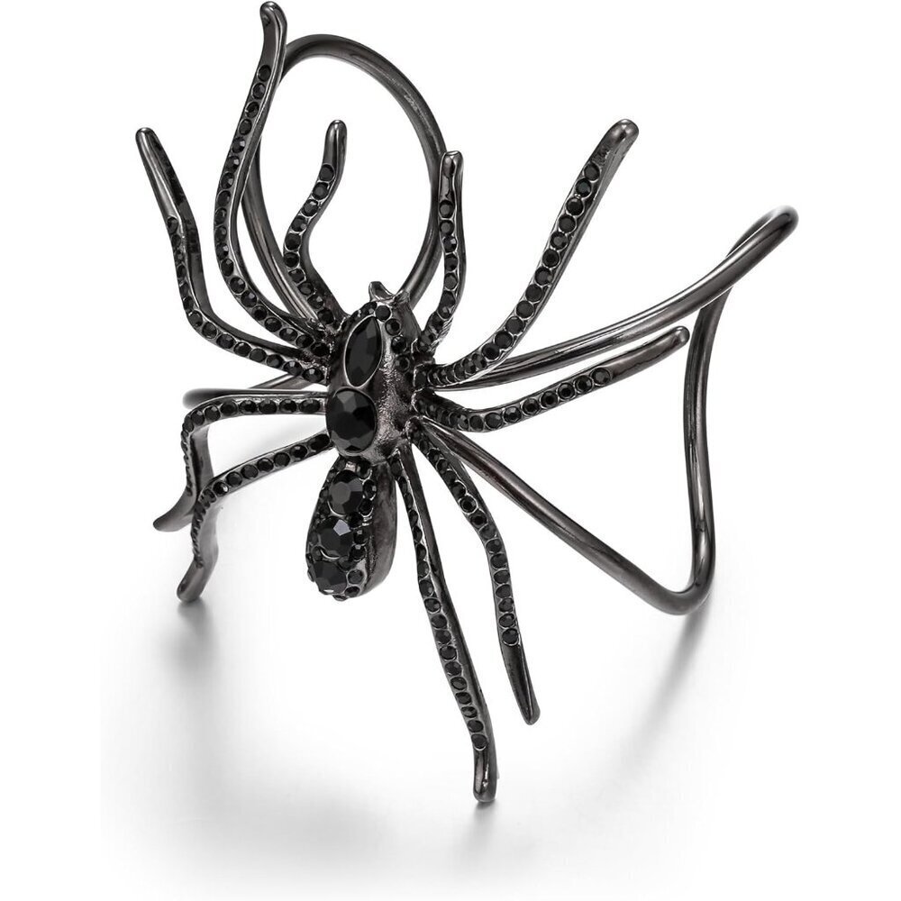 Halloween Jewelry Crystal Rhinestone Spider Cuff Bracelet Adjustable Gothic